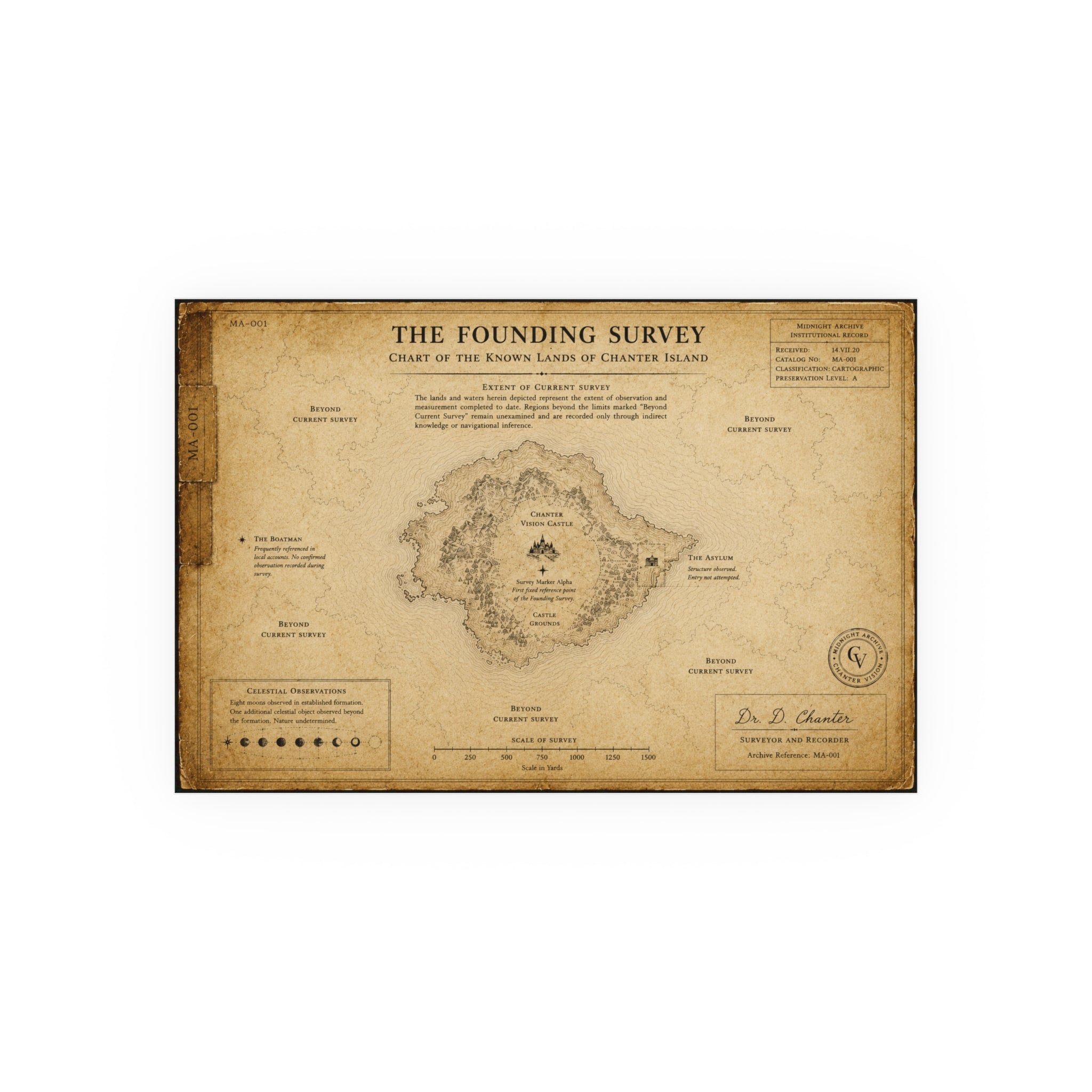 MA-001 — The Founding Survey: Chart of the Known Lands of Chanter Island | Archival Matte Poster