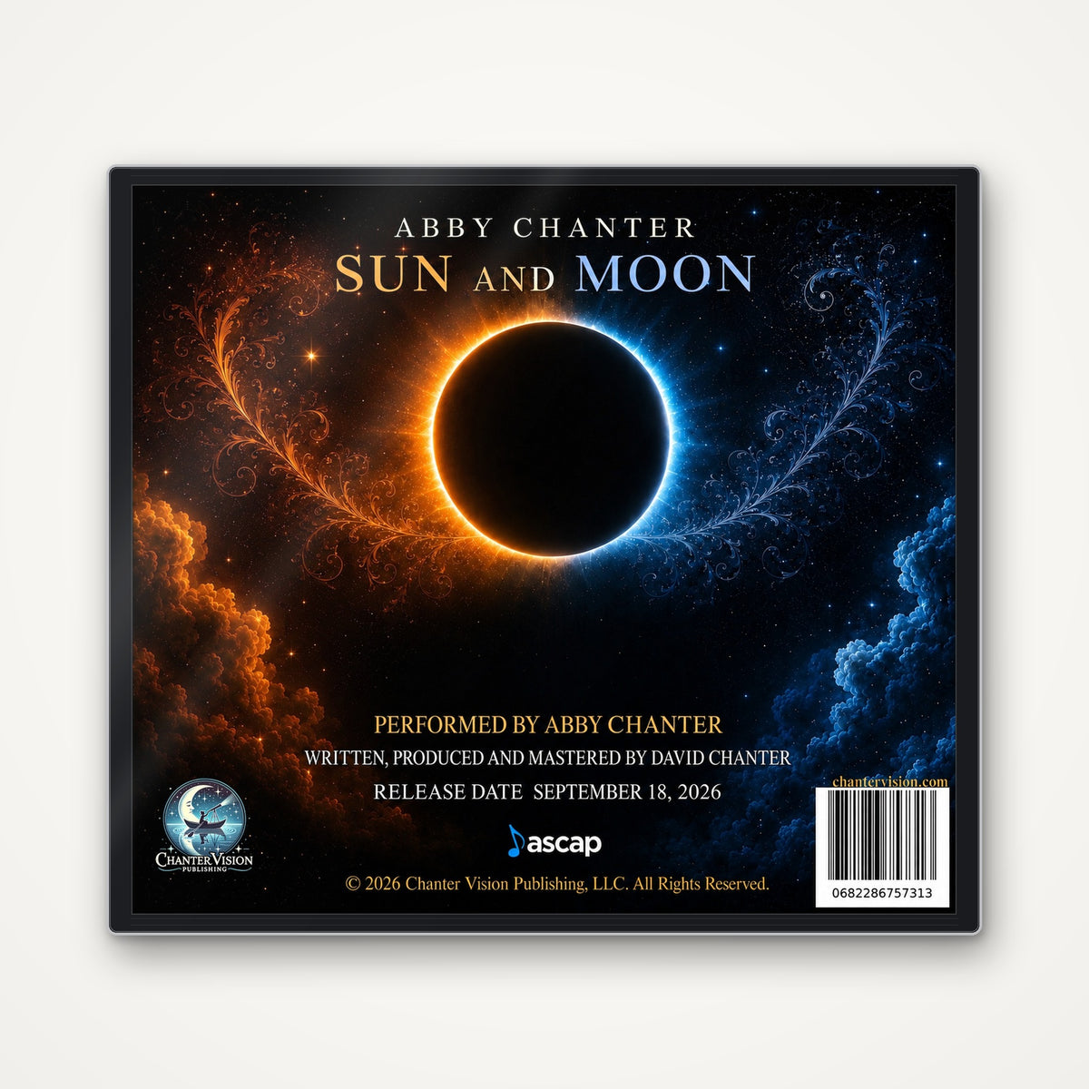 Back of the Abby Chanter Sun and Moon gift CD jewel case: credits, release date and barcode