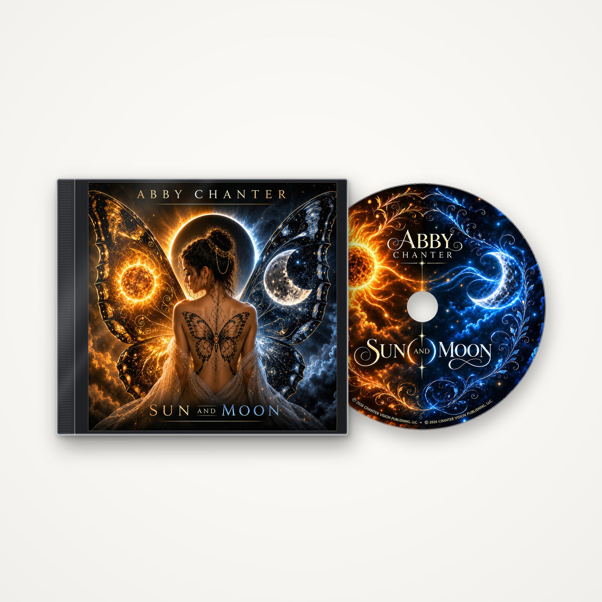 Abby Chanter Sun and Moon gift CD: jewel case with the cover art beside the printed sun-and-moon disc