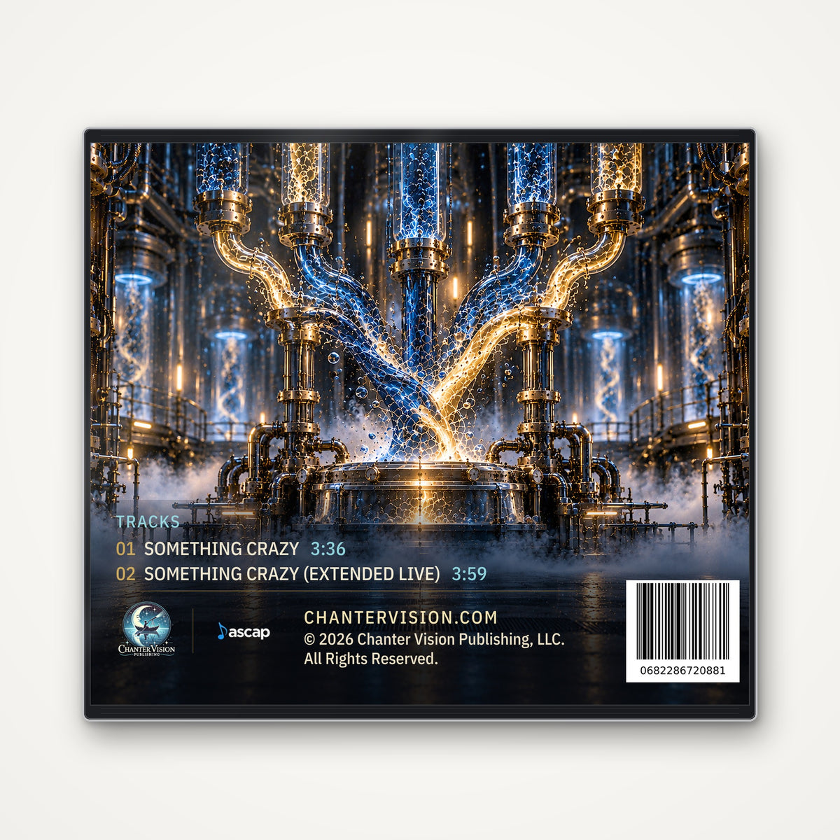 Back of the Something Crazy CD single jewel case: five streams merging, track list with durations, credits and barcode